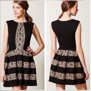 Eva Franco Ponte Pleated Laced Strata Dress Size 4